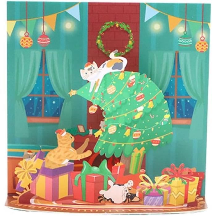 Cartes De Noël PopUp En 3D Sur Le Thème Du Chat Décoration De Noël