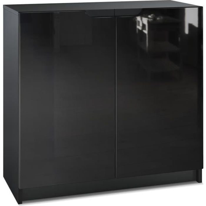 Vladon Commode Armoire de bureau Rangement Logan, Corps en Noir mat , Façades en Noir haute