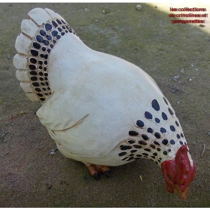 poule de collection blanche collerette noire resine decoree main cdiscount maison