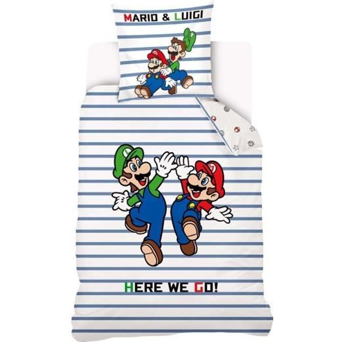 Parure De Lit Super Mario 1 Place - Housse De Couette Réversible 140x200 Cm + Taie D'oreiller 63x63 Cm