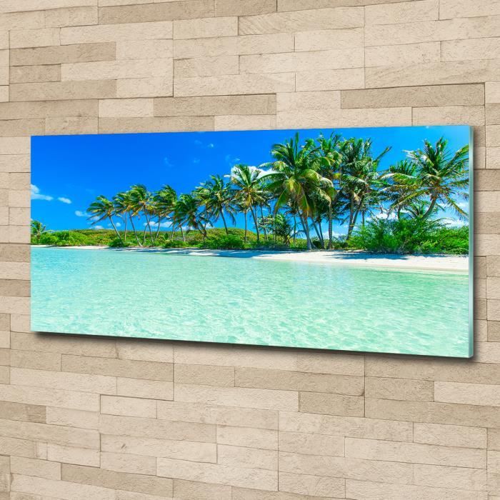 Image Tableau Impression sous verre de Tulup 125x50 cm Photo panoramique Paysage Palmiers Plage Mer 