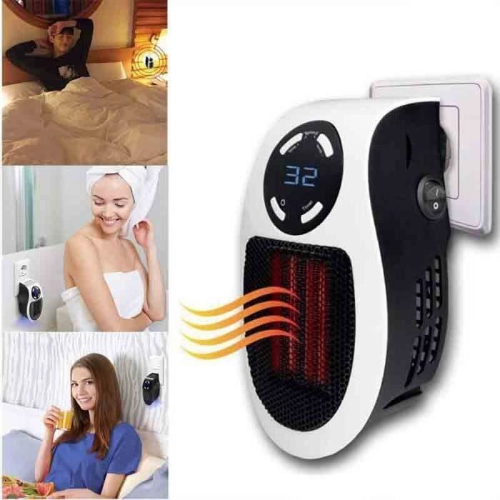 Chauffage D'appoint 500W Avec Télécommande - Radiateur Soufflant Pour Salle De Bain Ou Chambre - Réglable, écran LED, Protection Surchauffe - Blanc - 1