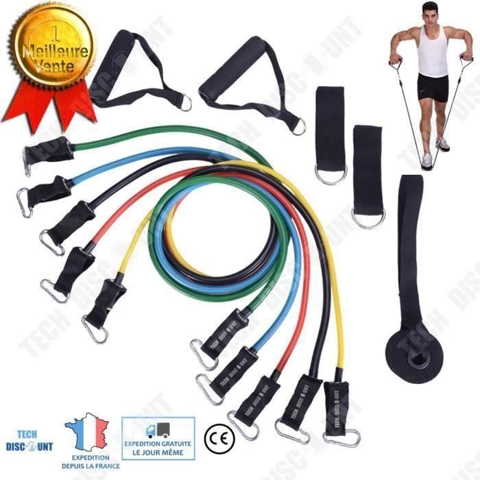 Élastique Musculation Avec Pédale - 4 Tubes Résistance Jusqu'à 45kg, Poignées Antidérapantes, Pour Entraînement Complet à La Maison
