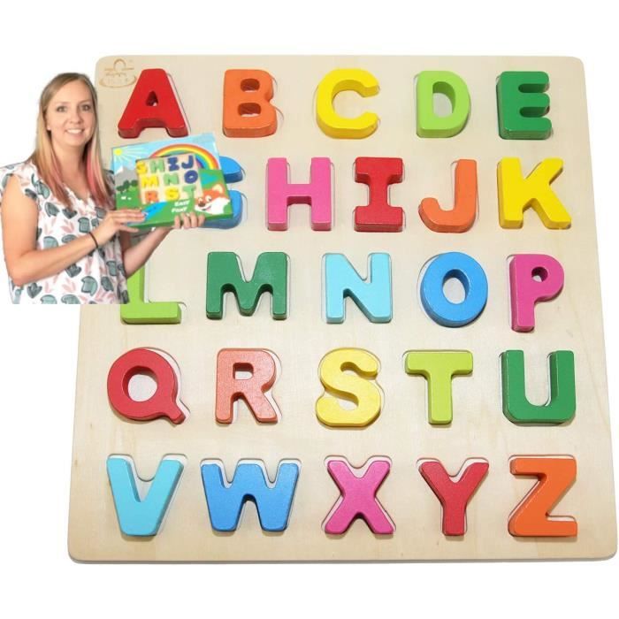 préscolaire et maternelle jouet éducatif puzzle Juleya Blocs alphabet en bois avec des lettres jouets 