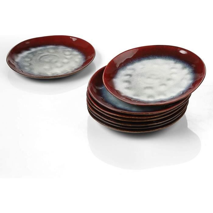 vancasso 21 cm Handmade Vaeseille- Style Impresionniste Assiette à Dessert en Céramique 8 pièces Série Starry
