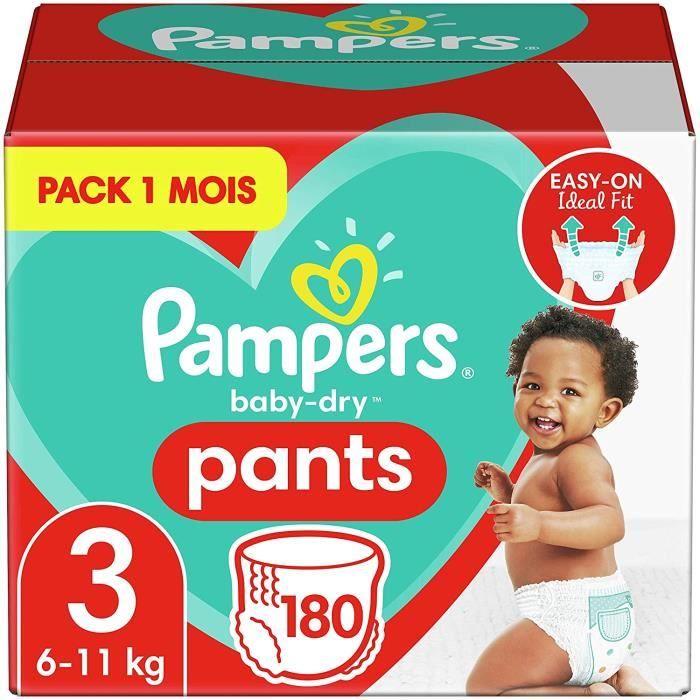 Pampers Couches-Culottes Baby-Dry Pants Taille 3 (6-11kg) Maintien 360° pour  Éviter les Fuites, Faciles à Changer, 180 Couches-Culot - Cdiscount  Puériculture & Eveil bébé