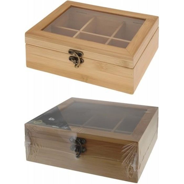 Blanc 4 6 ou 9 Section en Bois MDF tea box multi compartiments de rangement Transparent Couvercle