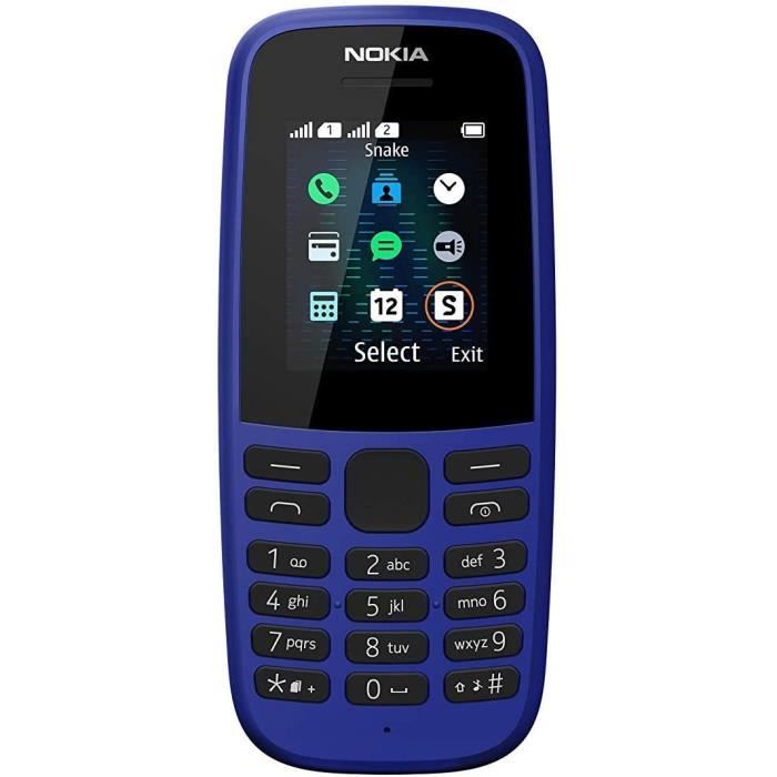 Téléphone portable - Nokia - 105 2019 - Ecran QQVGA 1.8 Pouces - GSM-Dual Band - Bleu