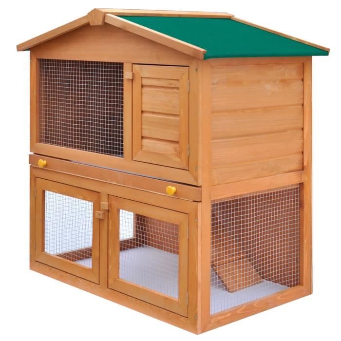 hommie clapier d'extérieur - cage à lapin villa pour lapin - enclos pour petits animaux 3 portes bois (82158)