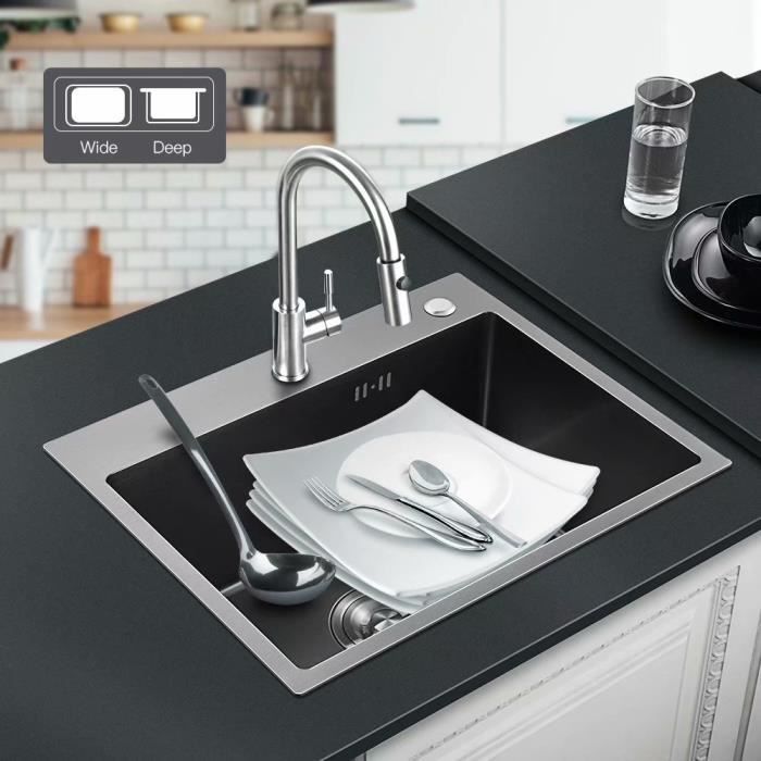 Auralum Evier De Cuisine Encastrable En Inox Brosse Evier Encastre