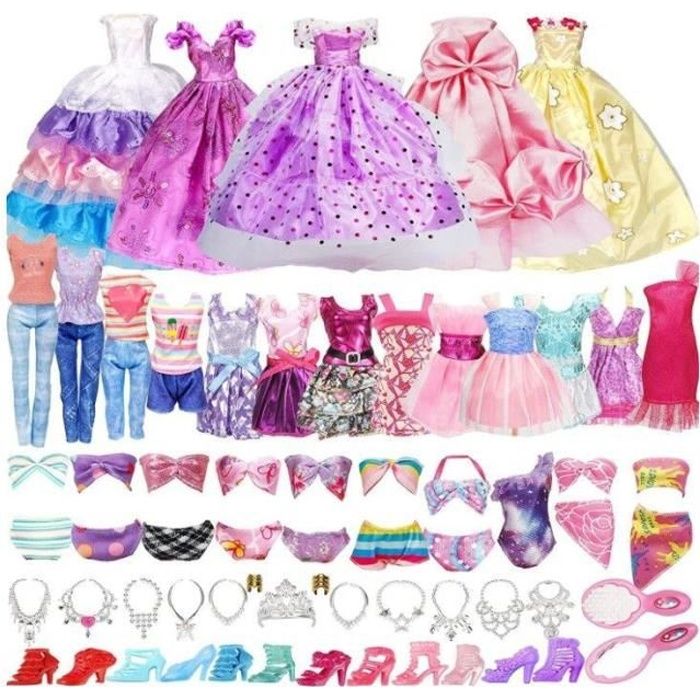 Vicloon Vêtements Poupée,32PCS Vêtement Accessoires De Poupée,2 Robes  Soirée 2 De Ensembles 2 Robes Soirée 2 Bikinis 10 Paires Chaussures 12  Accessoires pour Poupée Fille 11,5  (Style Aléatoire )