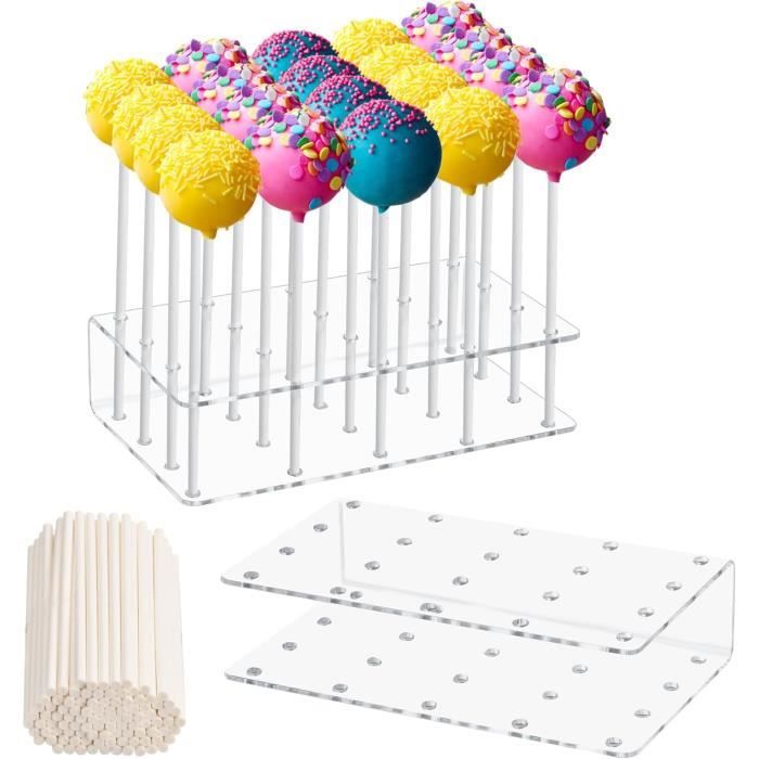 Support Sucette Acrylique 20 Trous Avec 100 Bâtonnets - Présentoir Cake Pop Pour Mariage, Anniversaire Et Fêtes