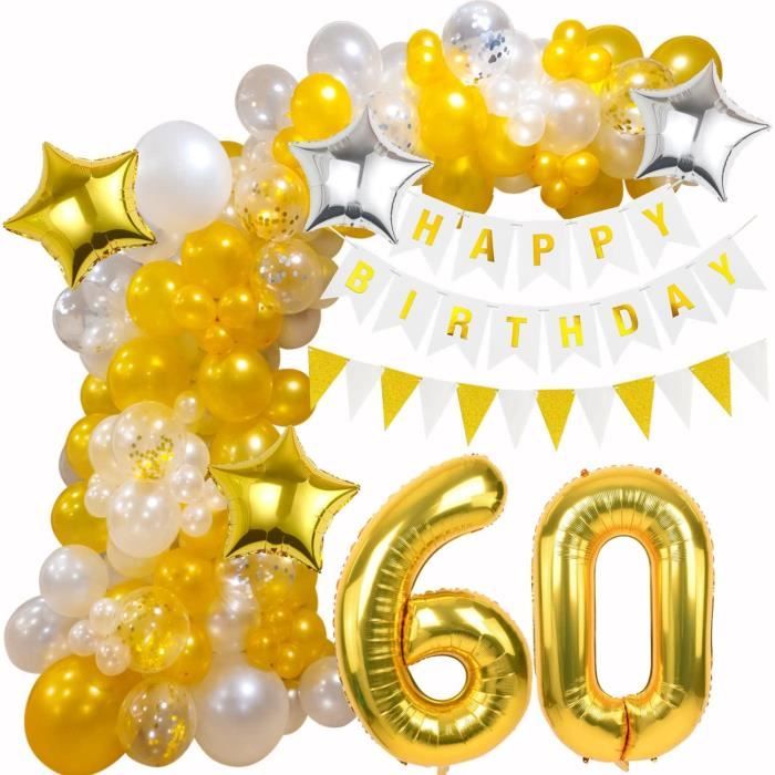 Noir Or 60 Ans Anniversaire Homme Femme Décoration,Ballons 60 Ans