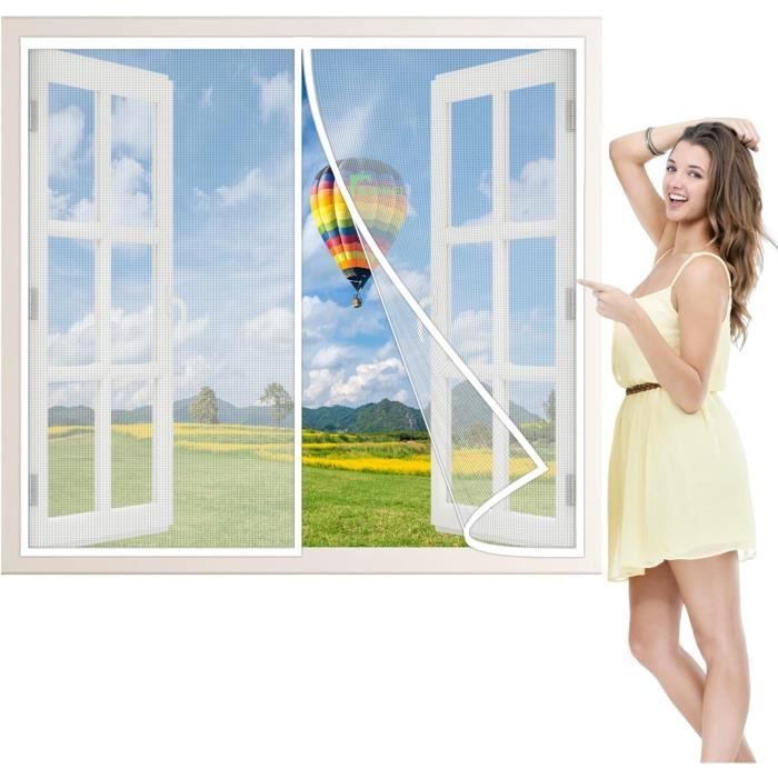 Moustiquaire Fenêtre Magnétique 55x55 Cm, Rideau De Fenêtre Magnétique, Rideaux Anti Mouche Avec Bandes Magnétiques Fermeture Automatique Pour Fenêtre Noir Version-Améliorée