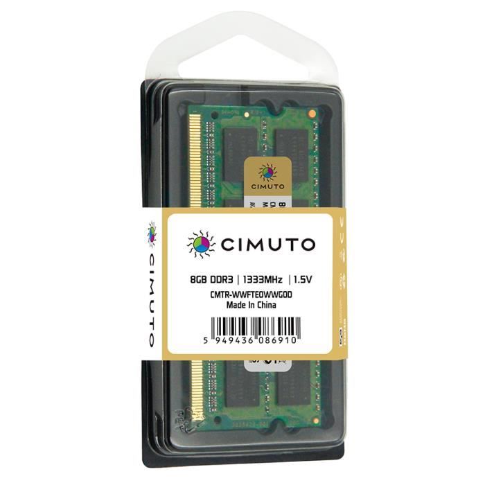 Barrette Mémoire RAM SODIMM DDR3 8Go 1333Mhz PC3-10600S - Marque Crucial - Ouverte Jamais Utilisée