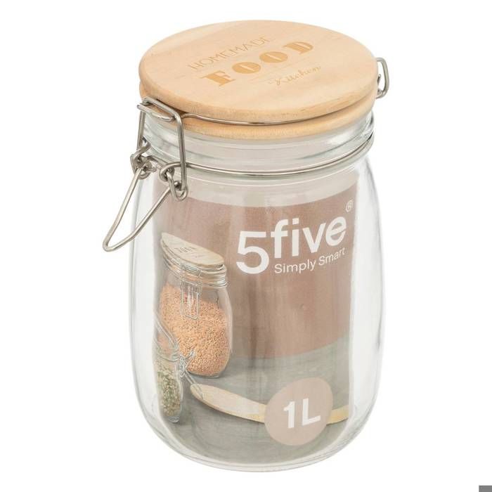 five bocal de conservation en verre et couvercle en bois 1 l transparent cdiscount maison