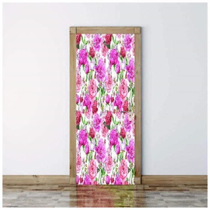 Autocollant Porte 3D Fleur Coquelicot - Sticker PVC Imperméable 63x205 Cm - Décor Floral Moderne Pour Porte Intérieure