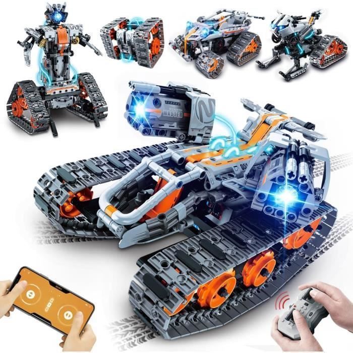 HOGOKIDS Char de Combat RC 5 en 1 604 Pièces - Voiture Télécommandée Jeu de Construction LED Contrôle App Cadeau Enfant 6+ Ans