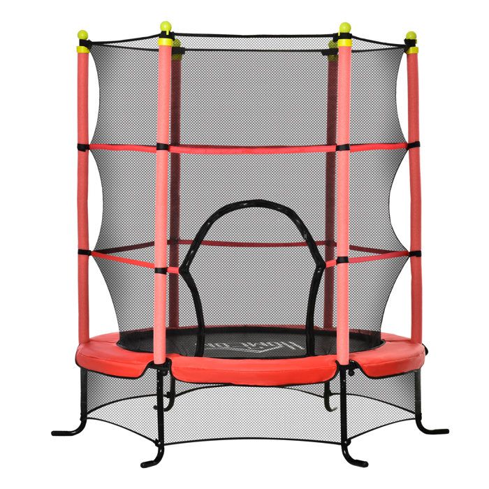 HOMCOM Trampoline enfant Ø 1,63 × 1,63H m filet de sécurité porte zipée  couvre-ressorts 6 poteaux rembourrés inclus rouge pas cher 