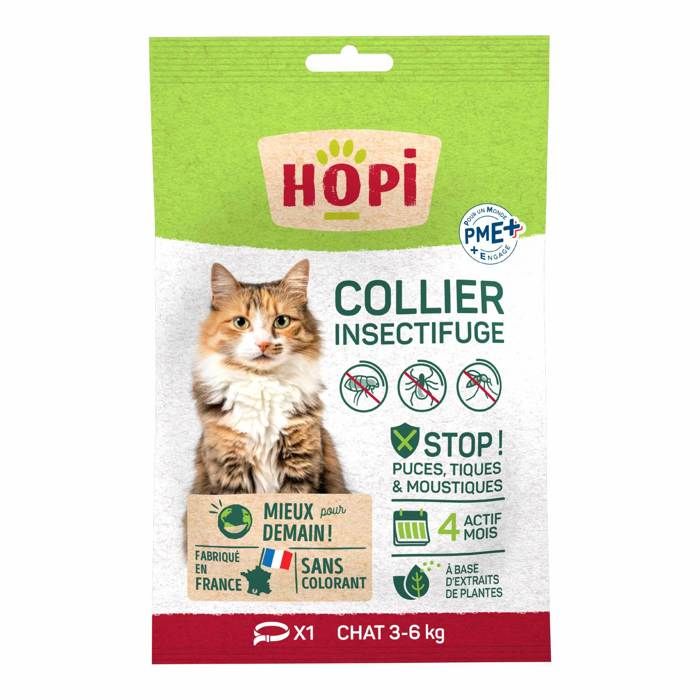 Comparer les prix de HOPI Collier Anti Puces pour Chat de 3 à 6 kg - Taille 35 cm - 4 mois de Protection Antiparasitaires efficace - Fabriqué en France