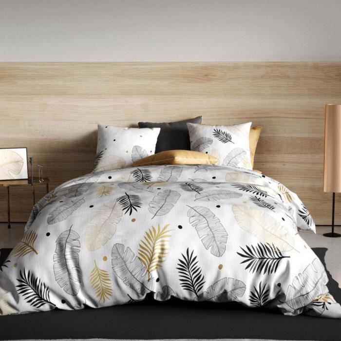 VidaXL Ensemble de housse de couette blanc et marron 200x220 cm Coton 136412 - Maison