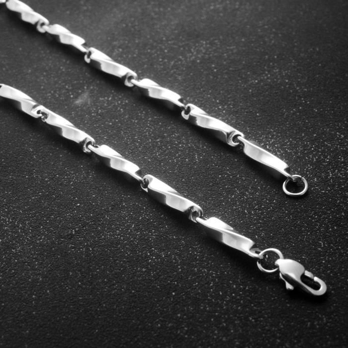 Chaine de cou - HUEIHWOH - Maille Oblique - Acier au titane - Largeur 3.8mm - Longueur 60cm