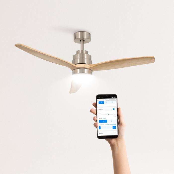 Ventilateur de plafond - Create - Avec lumière - Silencieux - 6 vitesses - Nickel / Bois clair - Create