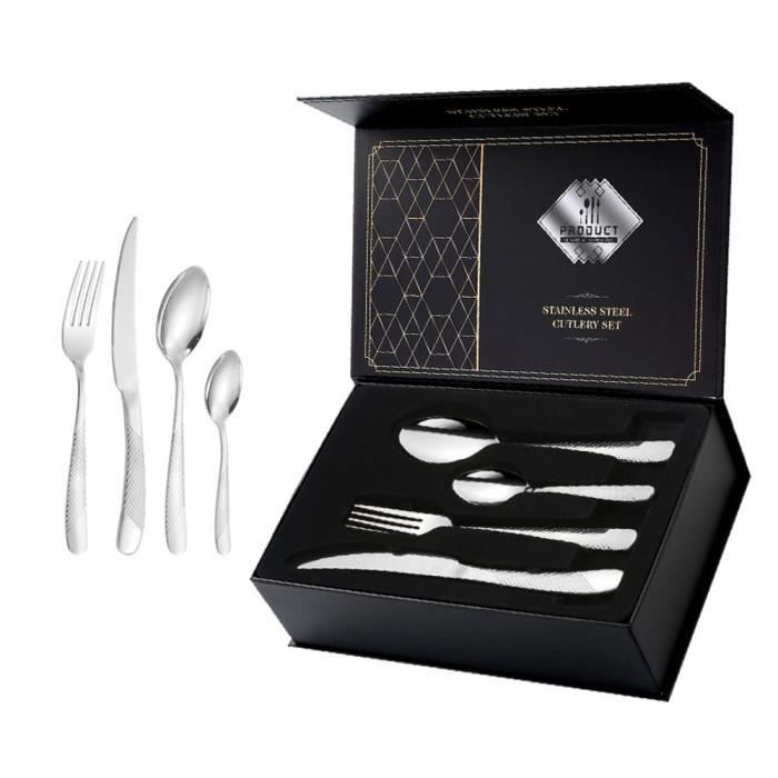 Ménagère 24 pièces Argenté Ensemble de Couverts en Acier Inoxydable avez boîte-cadeau Pour 6