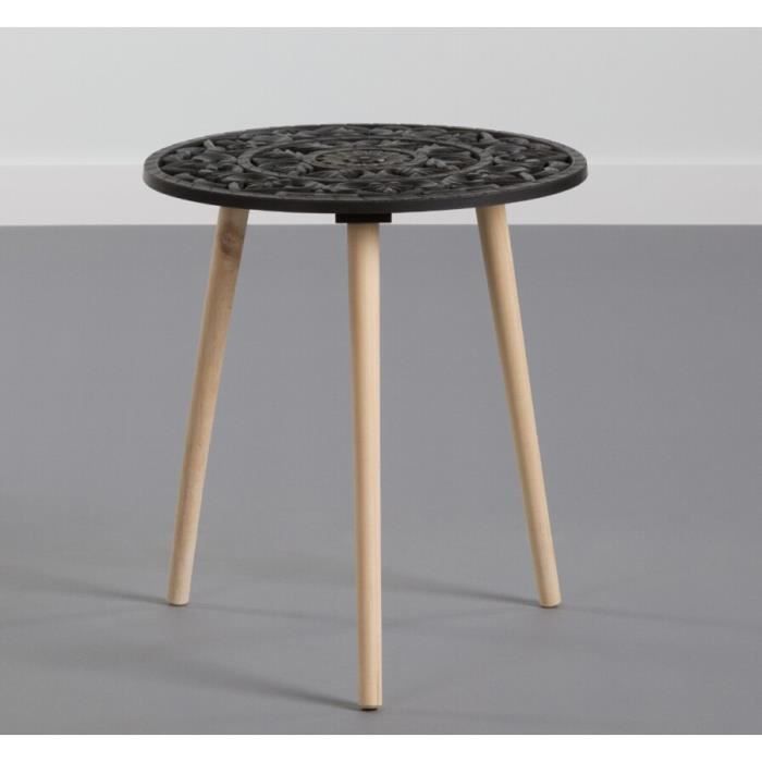 Table d'appoint ronde Noire avec pieds en Bois coloris Chêne - Ø