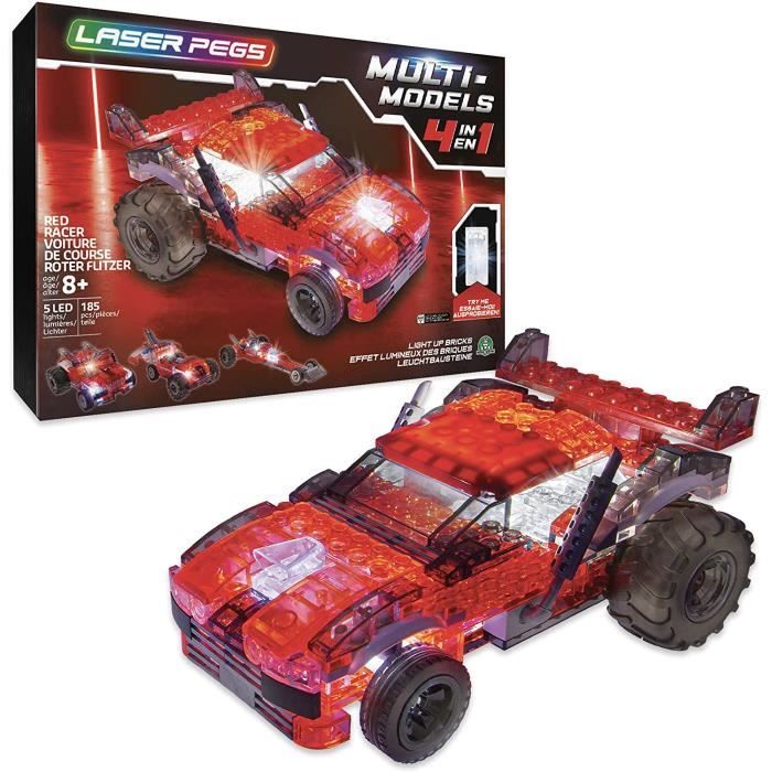 laser pegs, vehicule rouge-4 en 1-185 pcs, construction, brique lumineuse, jouet pour enfants des 8 ans, lau01