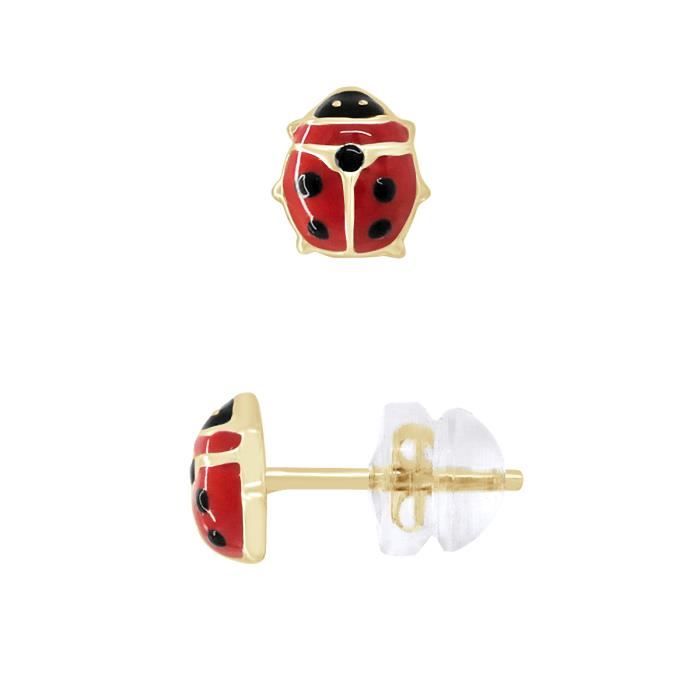 Boucles doreilles - LÉA & ARTHUR - Coccinelle Rouge - Or Jaune 375 - Enfant - Clou/Puce