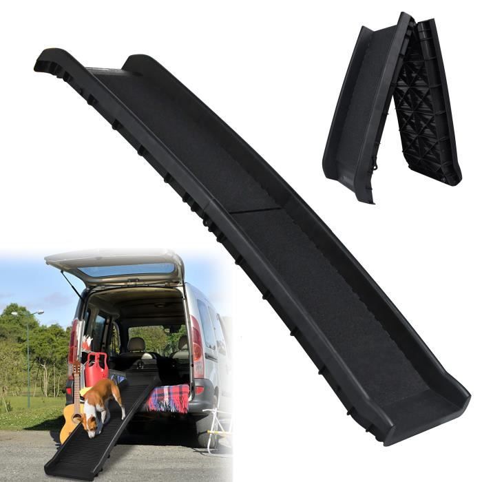 Comparer les prix de LILIIN Rampe de voiture pliable pour chien Pour animaux domestiques, Antidérapante, Charge max.90 kg - 156 x 40 cm - Noir