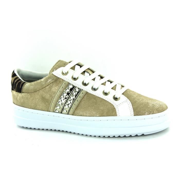 Geox Baskets Femme - GEOX - Pontoise - Tige en Daim Brillant - Effet Métallisé - Or