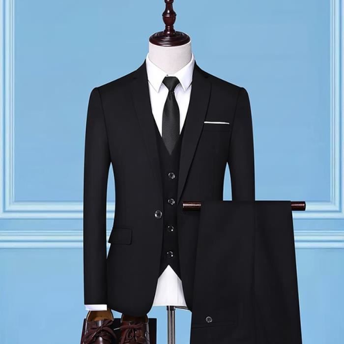 Costume Homme de Marque Costume d affaires 3 pi ces Couleur unie Costume Slim Noir