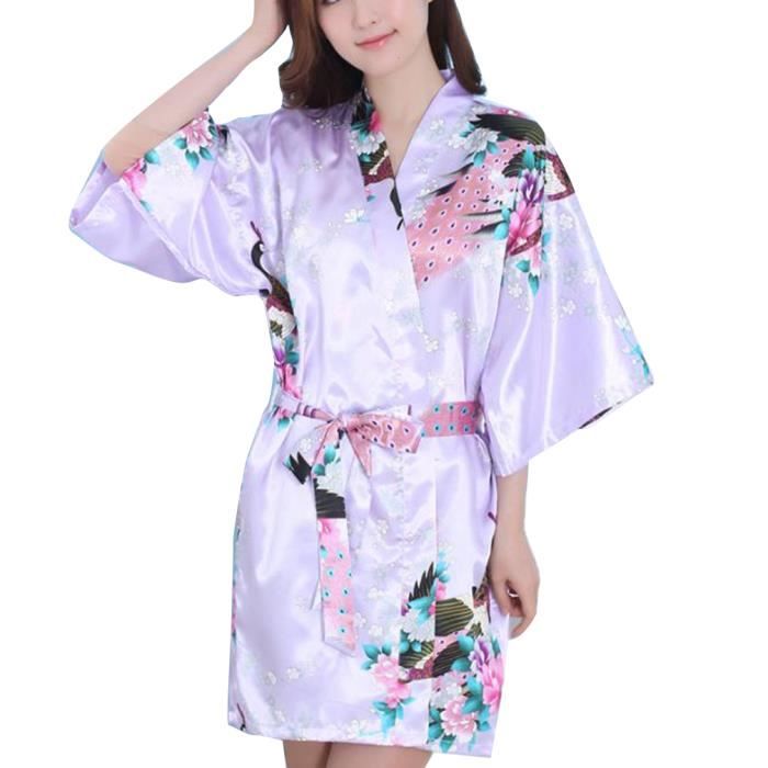 ECHERY Femmes dÉté en Coton Pyjama Kimono Robe Fleurs Vêtements de Nuit Khan À La Vapeur Peignoir Yukata
