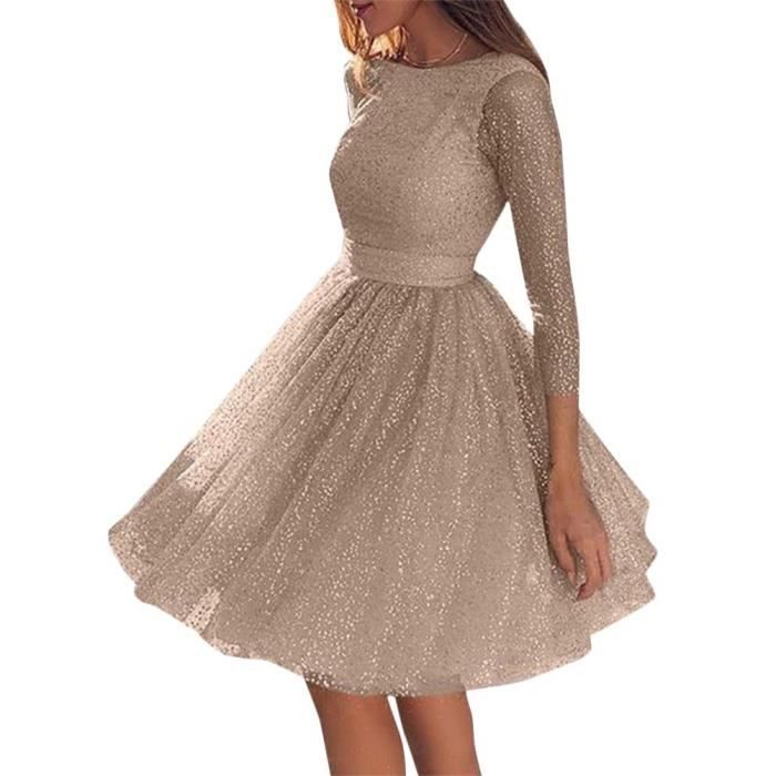 Minetom Mi longue Robe Brillante Paillette Tutu Tulle Dos nu Elegant de Cocktail Champagne Rose Champagne Cdiscount Pret a Porter
