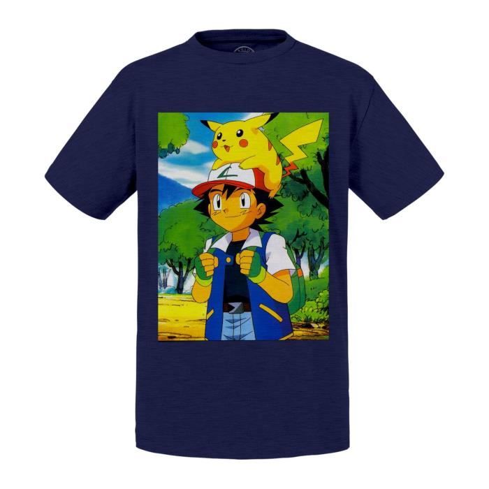 T-shirt Enfant Bleu Pikachu Sur Son Ami Sasha Pokemon