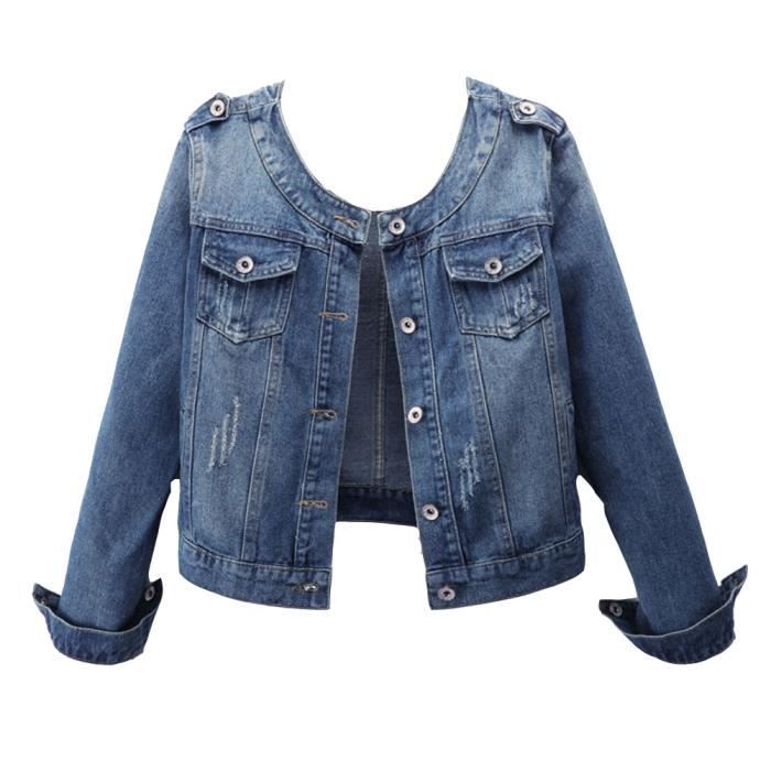 Femme Sans Col Classique Grande Taille Col rond Veste en jean Manteau Courte Outwear Veste en Denim Stretch Court Veste Image Image Cdiscount Pret a Porter