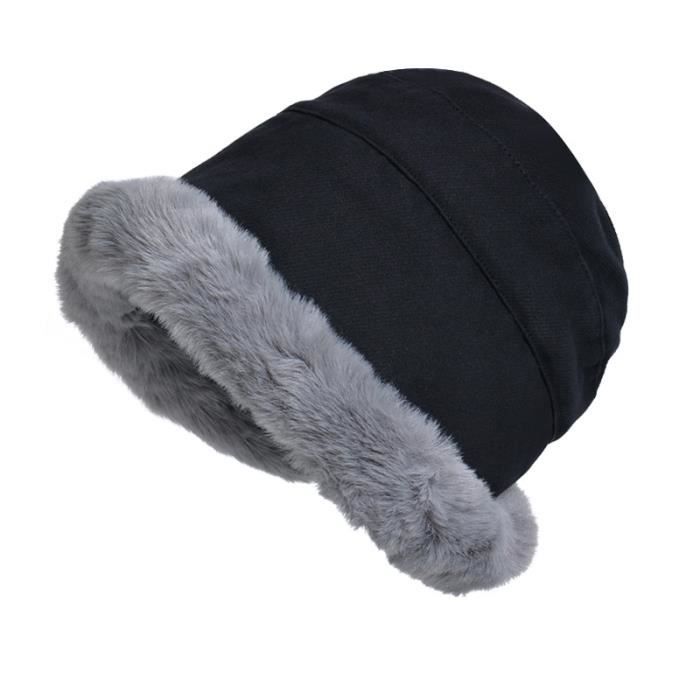 Bonnet Femme En Fausse Fourrure - Style Russe Hiver - Chaud, Avec Bord En Fourrure - Taille Unique Noir