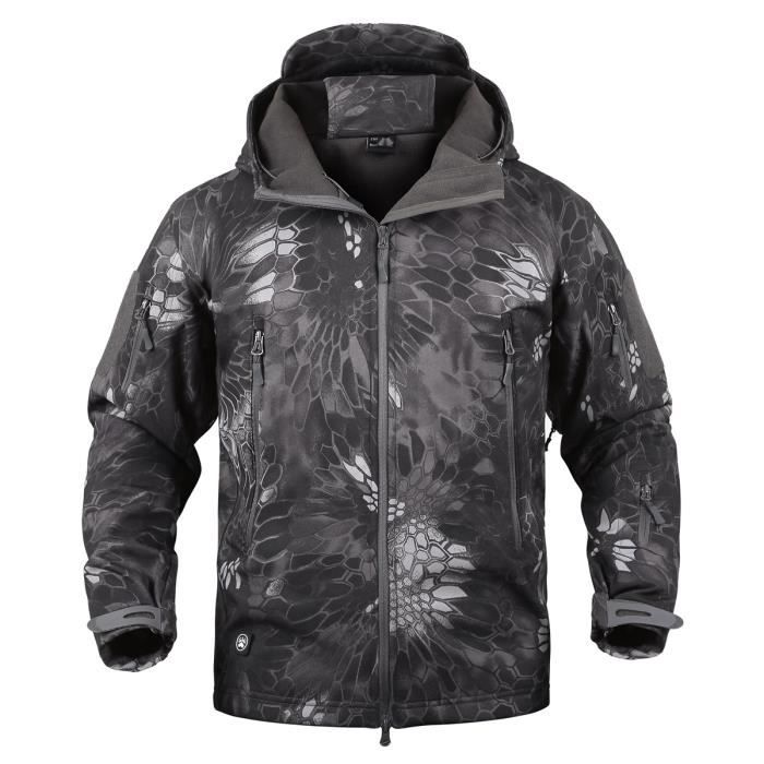 Veste Softshell Homme Imperméable Polaire Coupe-vent Randonnée - Python noir