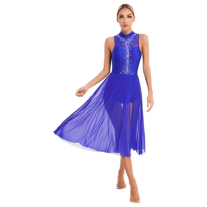 IEFIEL Robe Patinage Artistique Competition Femme Strass Brillant Justaucorps Danse Classique Latine Ballet Costume Spectacle S XXL Bleu royal Cdiscount Pret a Porter