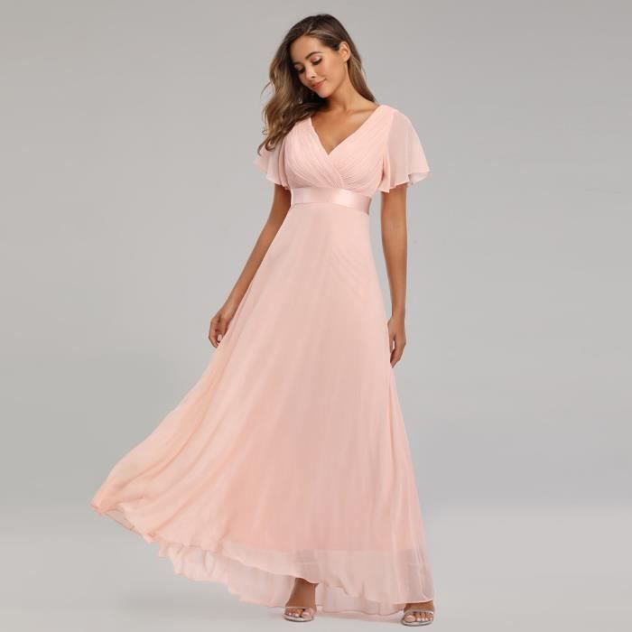 Robe De Soirée Ever-Pretty - Col V Double Et Manches Courtes | Mousseline Élégante | Pour Mariage, Soirée