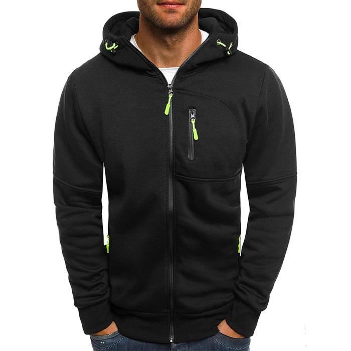 Sweatshirt à Capuche Hoodies Homme Manches Longues Style décontracté Basique Sweat Sport Fitness Noir