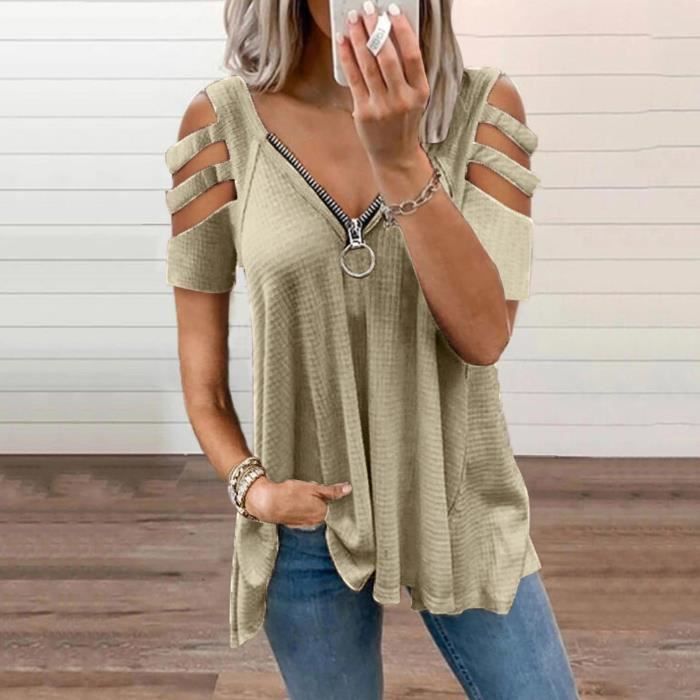 Vilja - Pull pour femme - Col V avec fermeture éclair