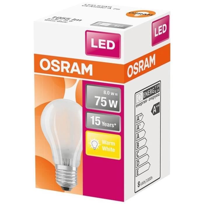 OSRAM - Ampoule LED standard verre dépoli 8W75 E27 blanc chaud boite de 1