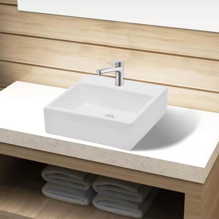 lavabo carre a trou pour robinet 380 x 300 x 115 mm ceramique blanc vasque a poser vasque a trou lavabo pour robinet salle de bain cdiscount bricolage
