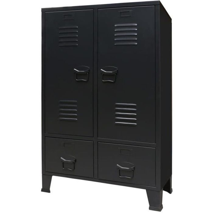 Armoire de chambre style contemporain - OVONNI - Noir - 2 tiroirs - 2 portes - Métal