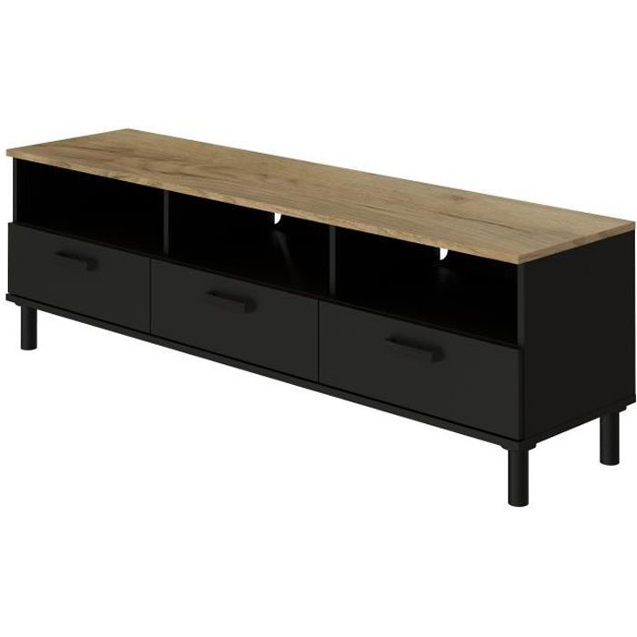 Meuble tv Thomas noir / chêne blanc 180 cm