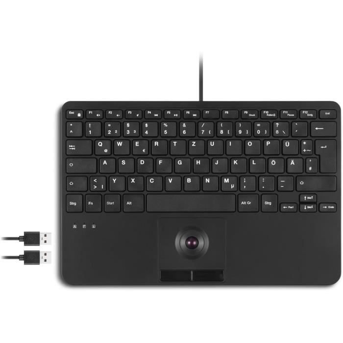 Clavier PERIXX PERIBOARD 526 Mini clavier USB Trackball 2 ports USB supplémentaires