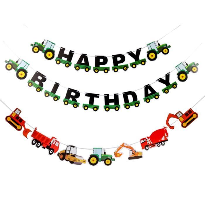 2 Pcs Banniere Construction Vehicule Pelle Bunting Joyeux Anniversaire Fete Guirlande Kit De Decoration Pack De Decoration Cdiscount Maison